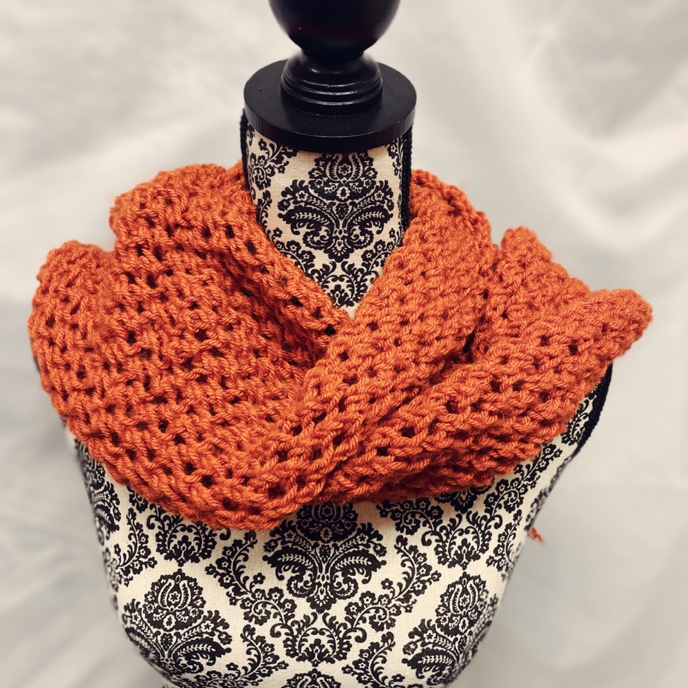 Handmade hand knit scarf - burnt orange